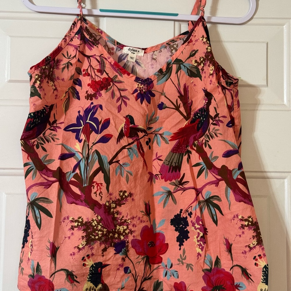 dylan coral camisole with floral & bird print